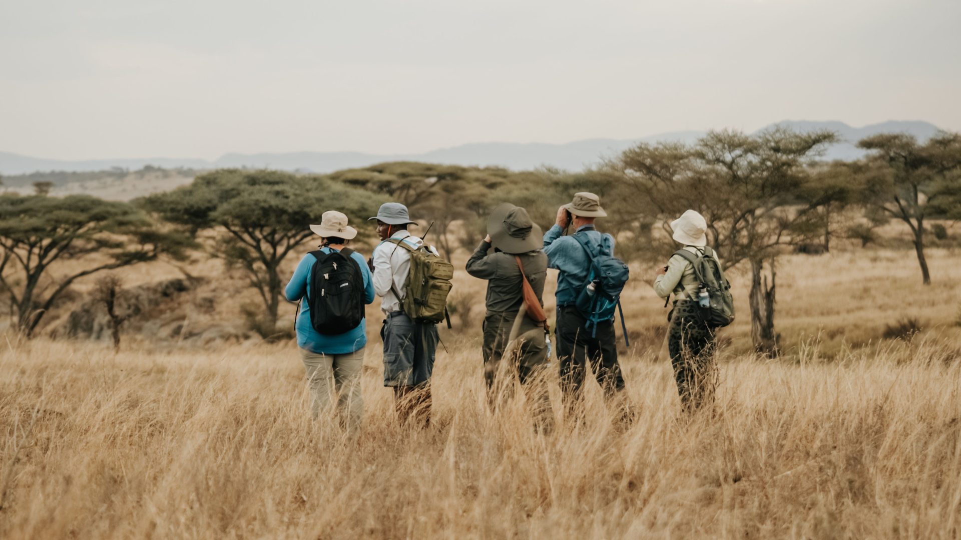 Walking safari in African wilderness